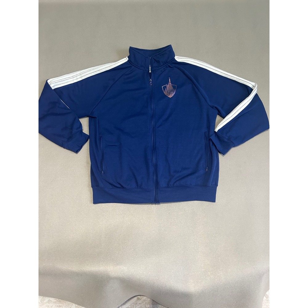 Disney World 50th Anniversary Track Jacket Blue Rose Gold Foil Large Rare